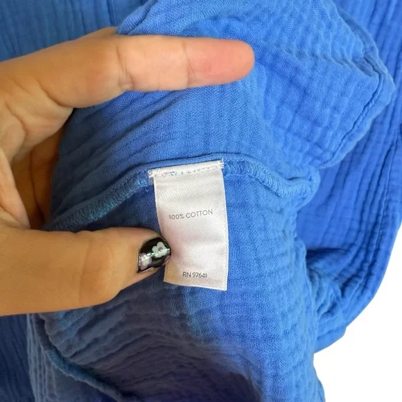 J. Jill Cyan Blue Slubbed Cotton Gauze Drop Waist Tiered Midi Dress New Casual - Picture 5 of 7